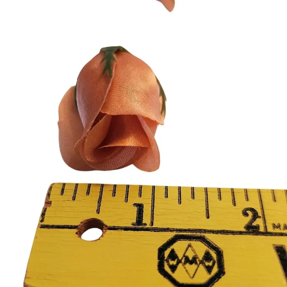 105 Peach Orange Satin Rose Head Lot Open Roses Buds Stemless Wedding Craft